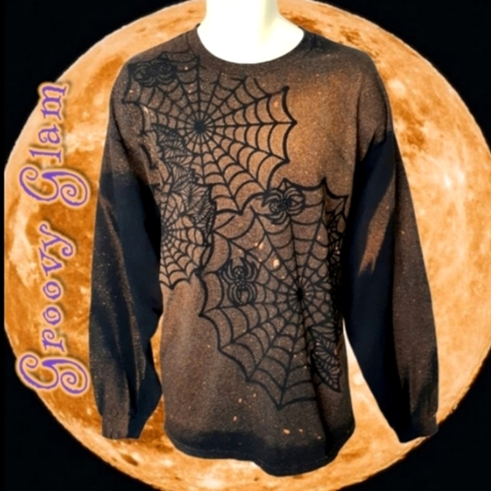 GROOVY GLAM Handmade HALLOWEEN Reverse Bleach Art Tie-Dye T-shirt Plus Size